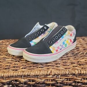 Vans Old Skool Sneakers Kids 3.5 Checkered Rainbow Canvas Low Top Skater 721356